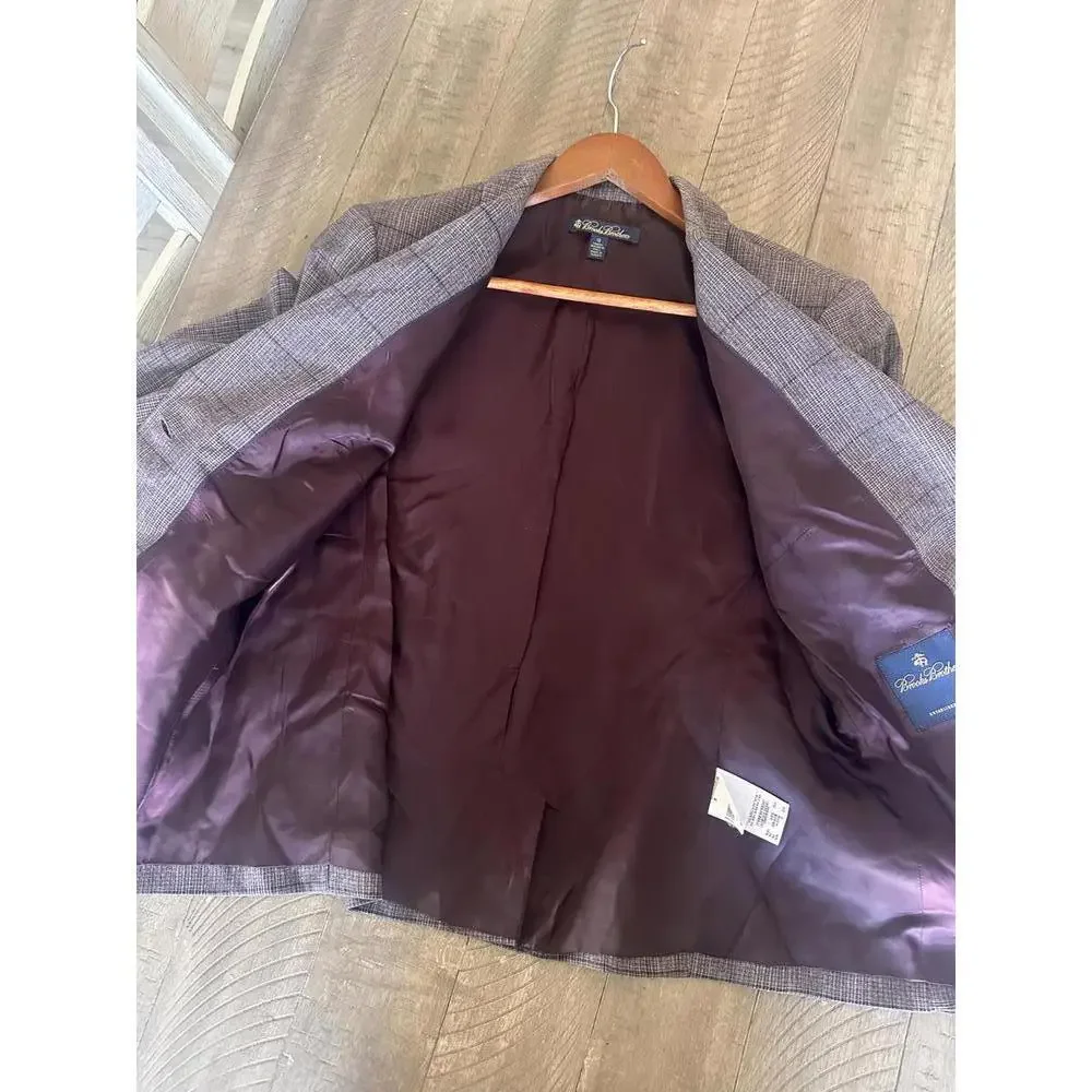 Brooks Brothers Wool & Cashmere Blend Purple Plaid Blazer Jacket Women’s size 12 - Picture 5 of 15